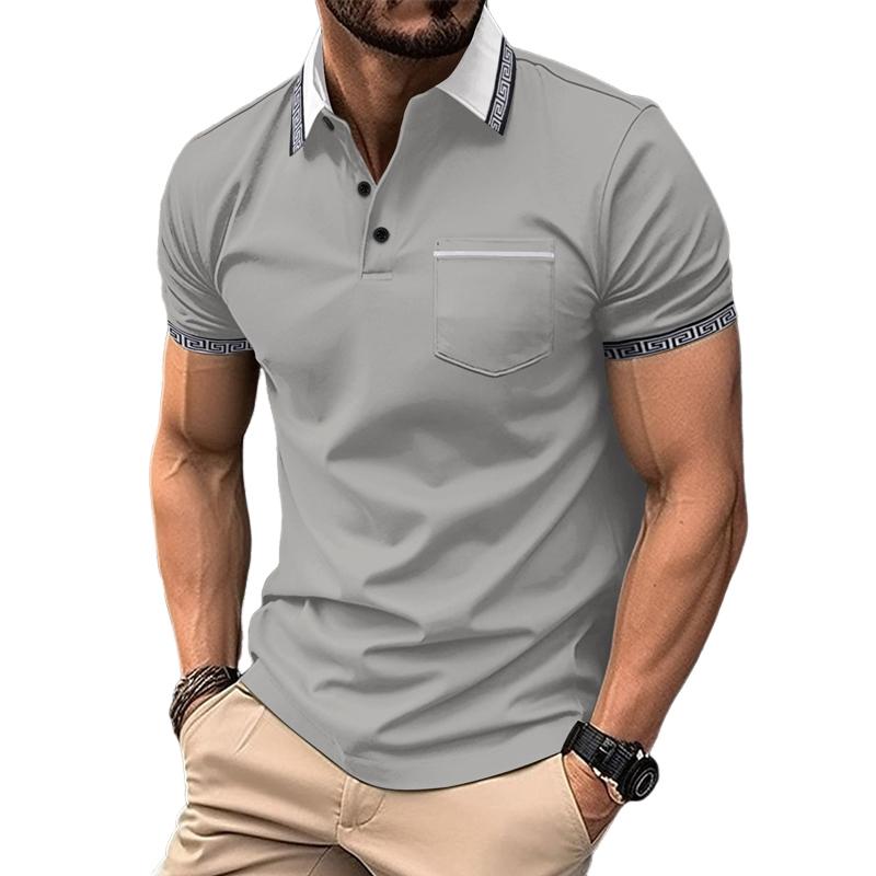 Men's Color Block Button Chest Pocket Short Sleeve Polo Shirt