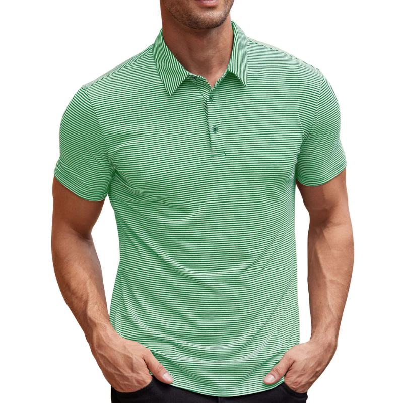 Men's Casual Retro Stretch Striped Polo Shirt