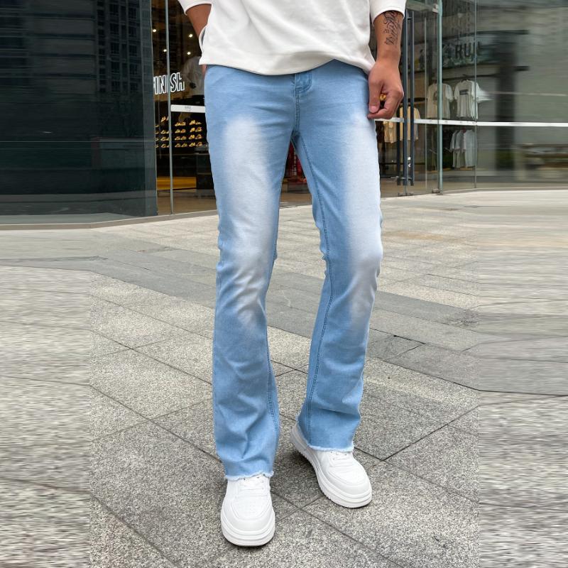 Men's Casual Slim Fit Washed Stretch Skinny Flared Jeans=