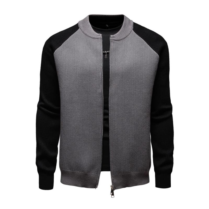 Men's Casual Colorblock Baseball Collar Loose Zipper Knit Cardigan