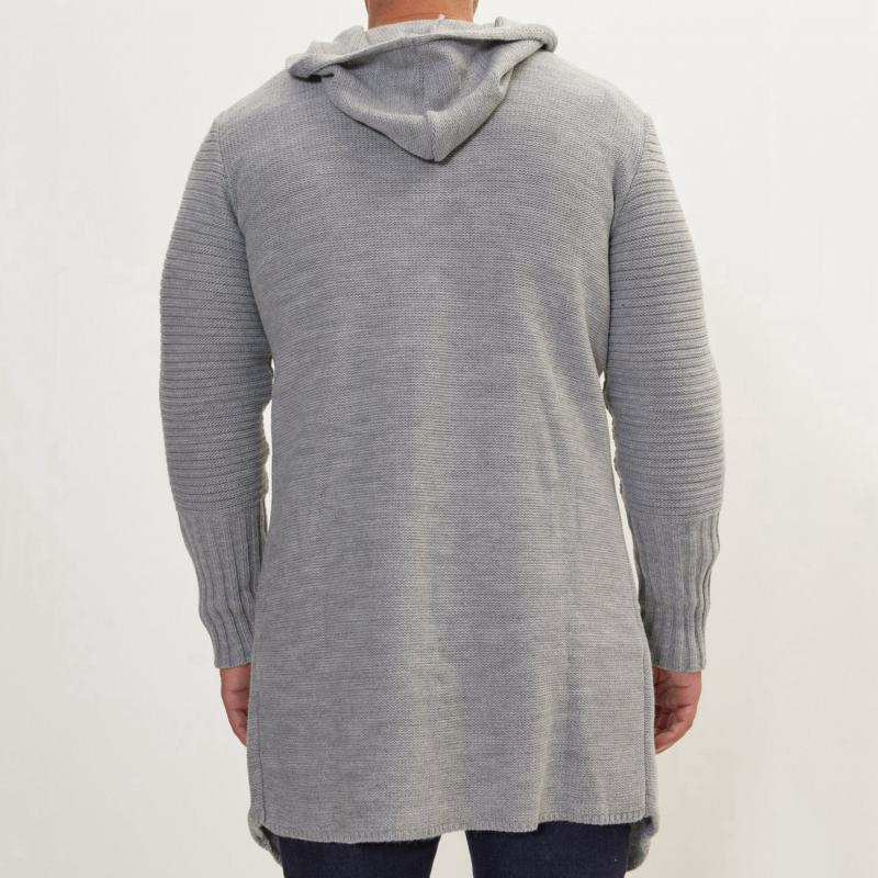 Men's Casual Hooded Single-breasted Mid-length Knitted Cardigan