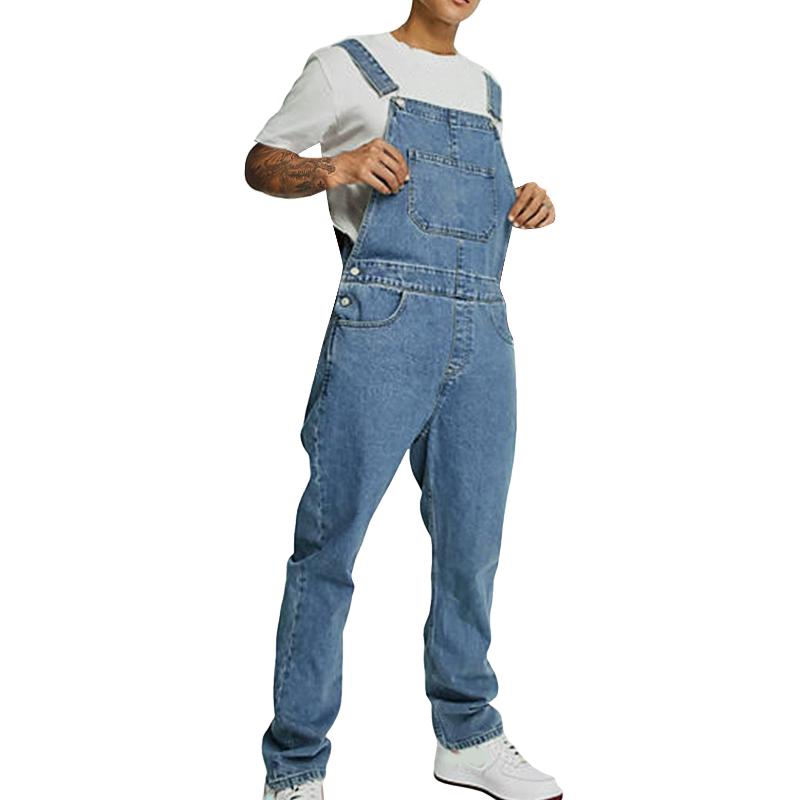 Men's Vintage Washed Distressed Denim Jumpsuit