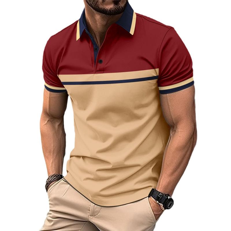 Men's Casual Color Block Short Sleeve Polo Shirt=