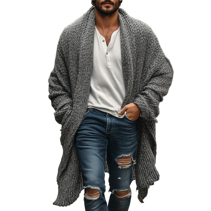 Men's Fashionable Loose Knitted Long Sleeve Casual Shawl Cardigan