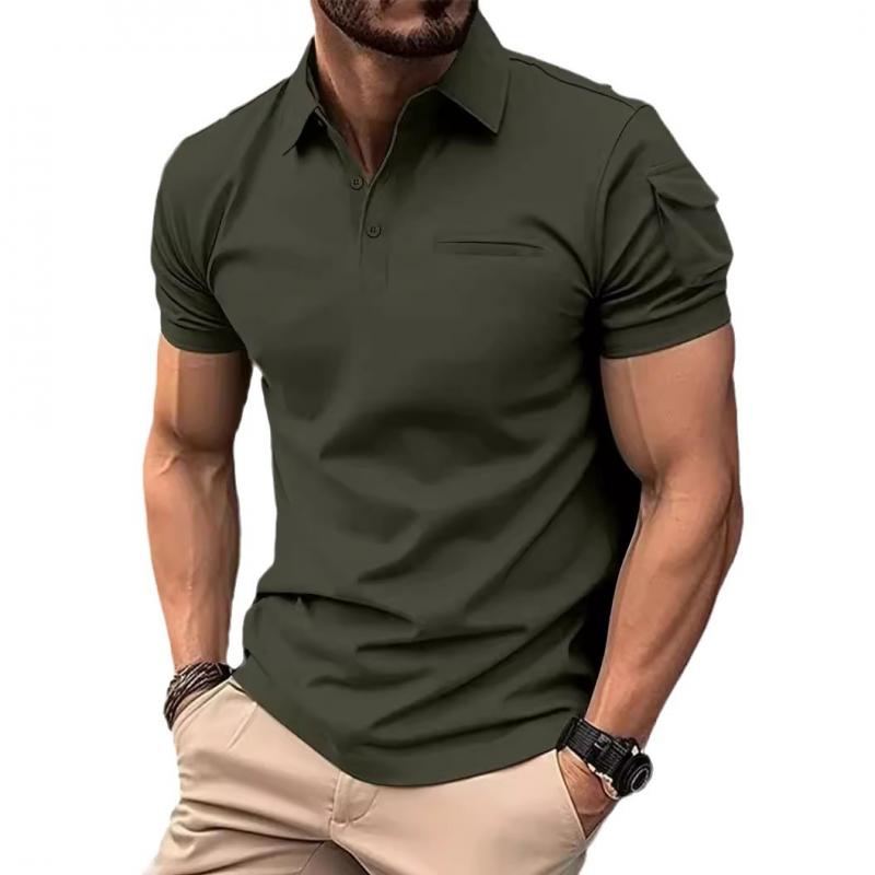 Men's Solid Sleeve Pocket Lapel Short Sleeve Polo Shirt