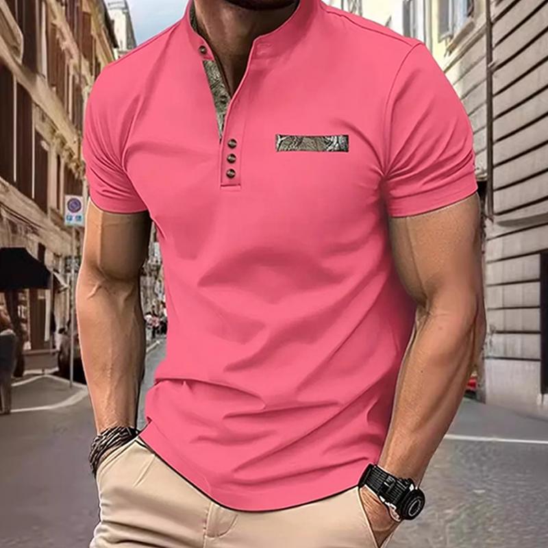 Men's Camouflage Stitching Stand Collar Short Sleeve Polo Shirt