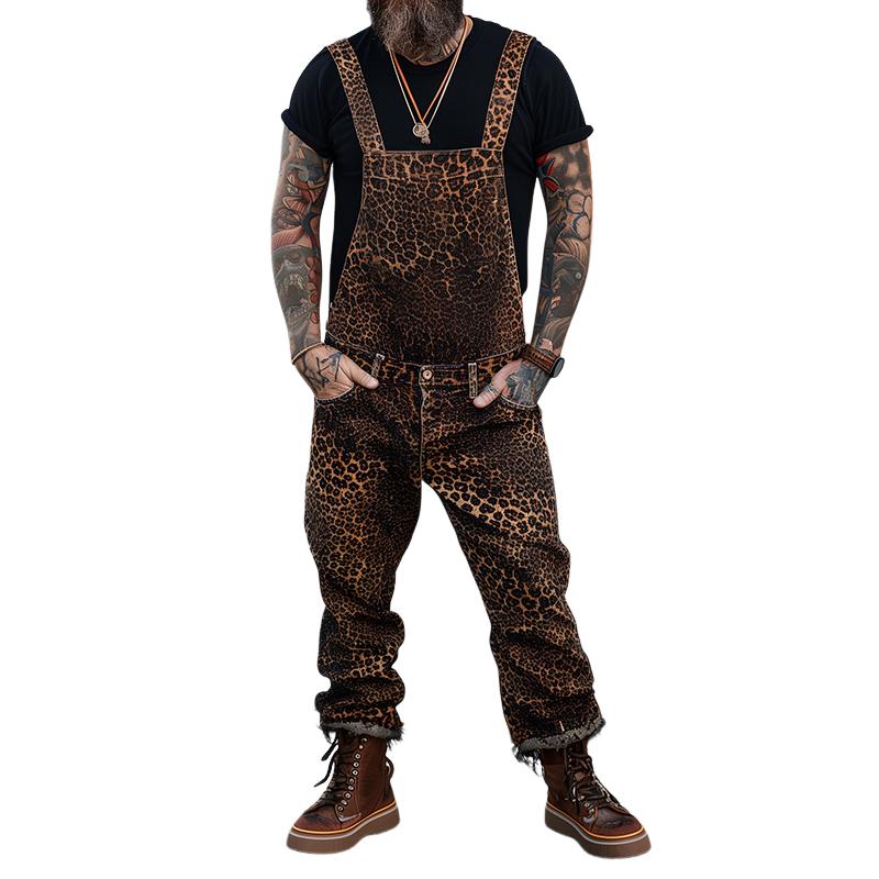 Men's Retro Casual Leopard Print Overalls