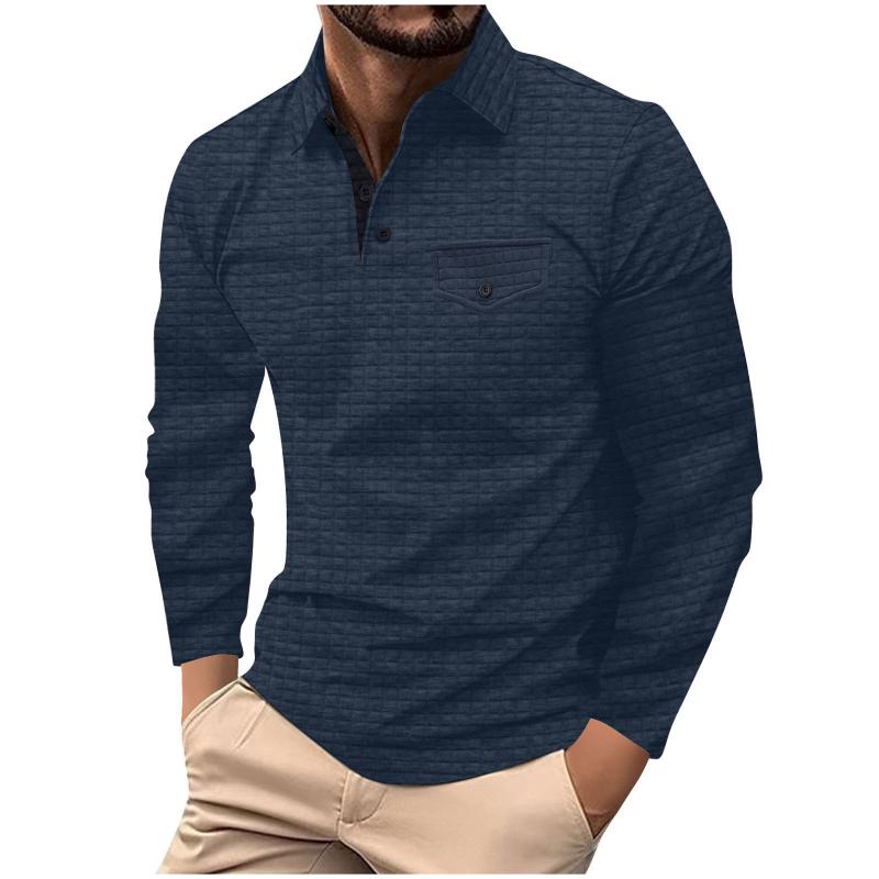 Men's Casual Simple Long-sleeved Plaid POLO Shirt