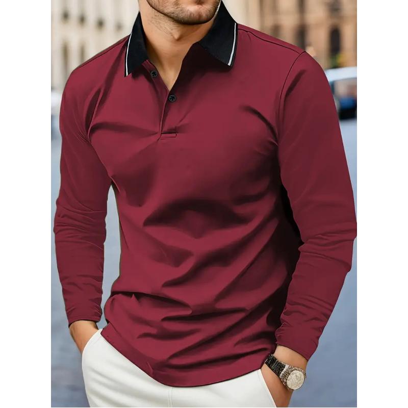 Men's Casual Solid Color Lapel Long Sleeve Polo Shirt