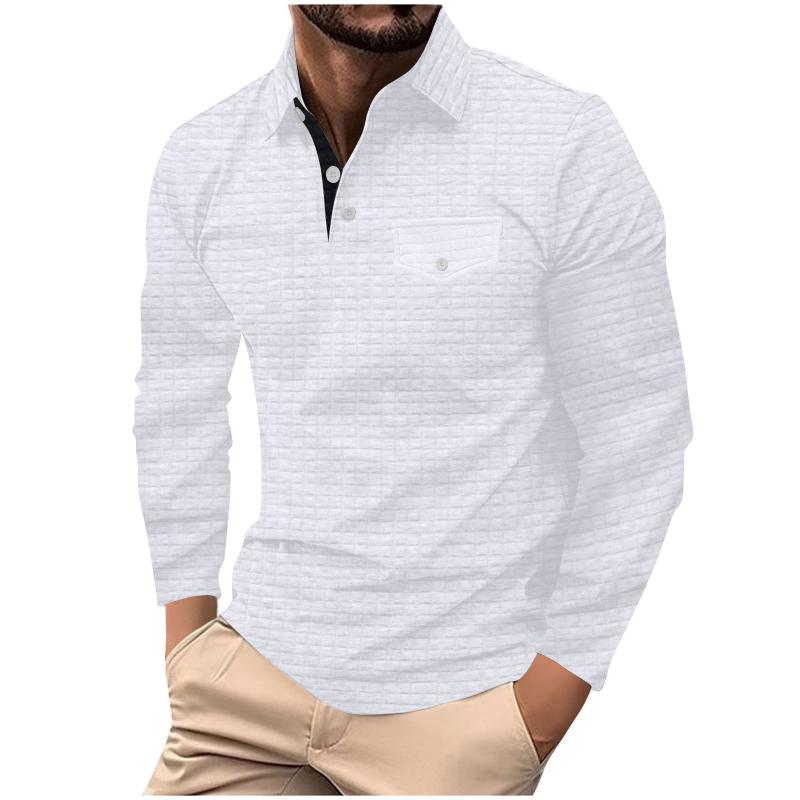 Men's Casual Simple Long-sleeved Plaid POLO Shirt