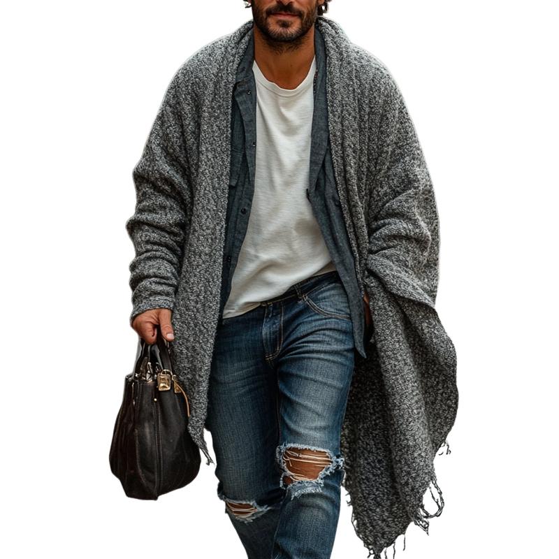 Men's Fashionable Loose Knitted Long Sleeve Casual Shawl Cardigan