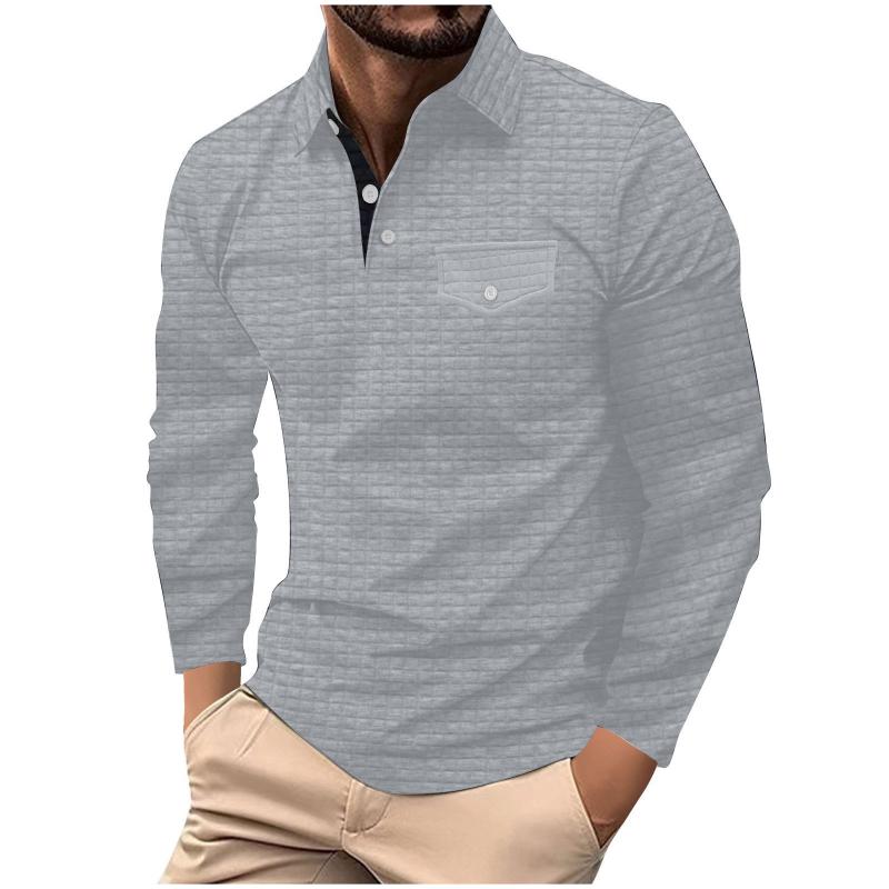 Men's Casual Simple Long-sleeved Plaid POLO Shirt