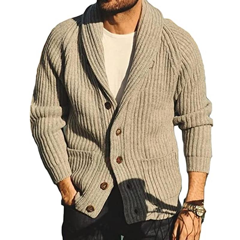 Men's Lapel Pocket Decor Solid Knit Cardigan