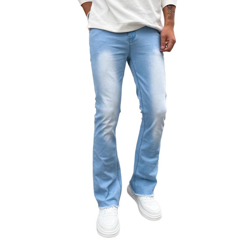 Men's Casual Slim Fit Washed Stretch Skinny Flared Jeans=