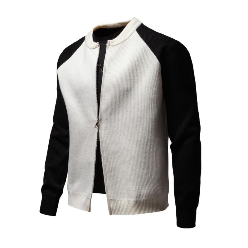 Men's Casual Colorblock Baseball Collar Loose Zipper Knit Cardigan