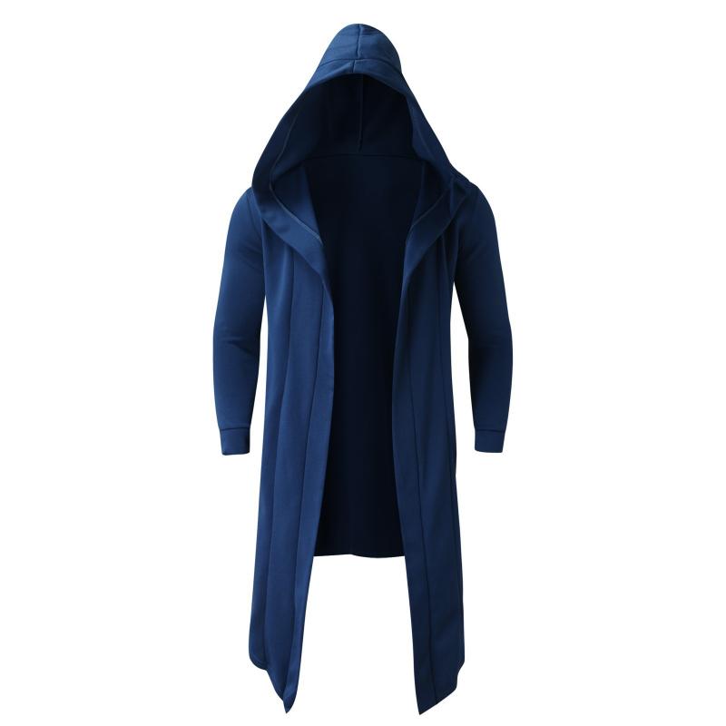 Men's Casual Solid Color Mid-Length Loose Long Sleeve Hooded Cardigan