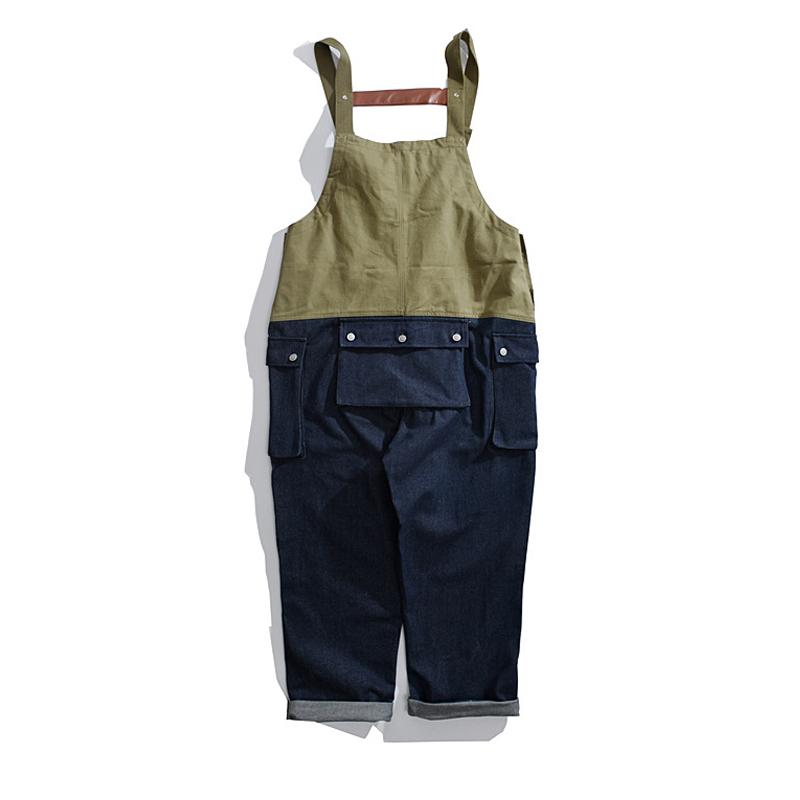 Men's Vintage Color Block Loose Cargo Overalls