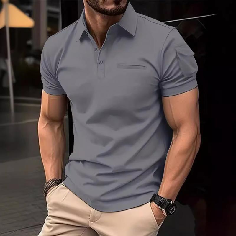 Men's Solid Sleeve Pocket Lapel Short Sleeve Polo Shirt