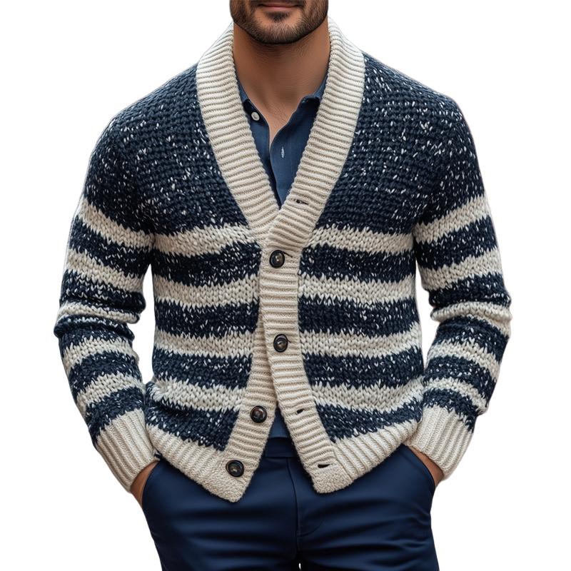 Men's Fashion Striped V Neck Single Breasted Casual Cardigan