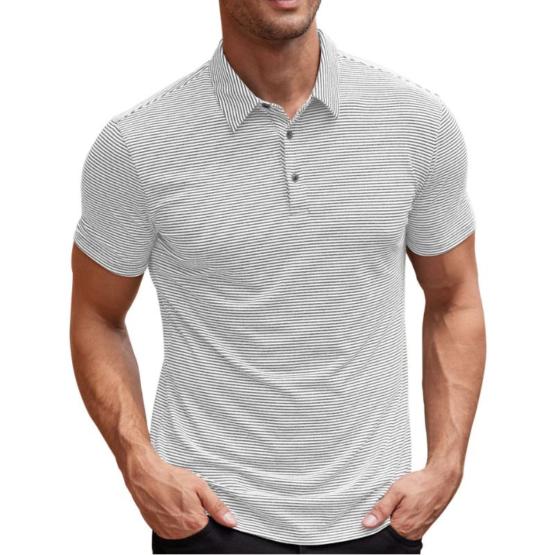 Men's Casual Retro Stretch Striped Polo Shirt