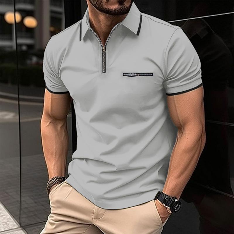 Men's Color Block Zip Short Sleeve Polo Shirt