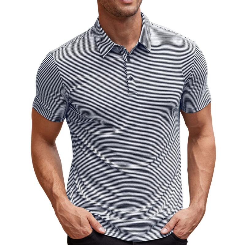 Men's Casual Retro Stretch Striped Polo Shirt