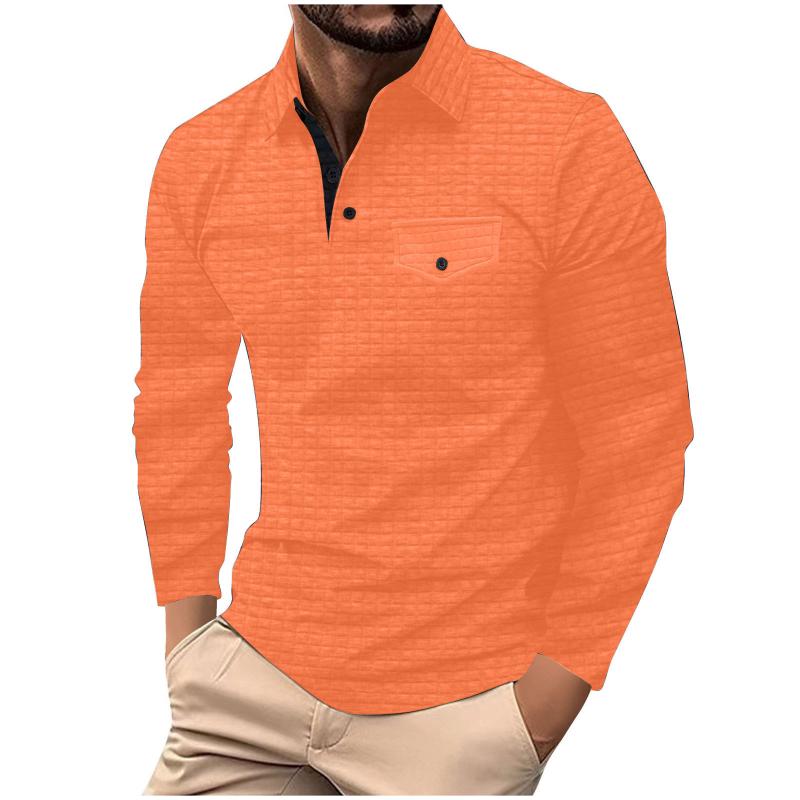 Men's Casual Simple Long-sleeved Plaid POLO Shirt