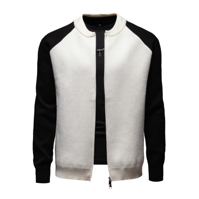 Men's Casual Colorblock Baseball Collar Loose Zipper Knit Cardigan