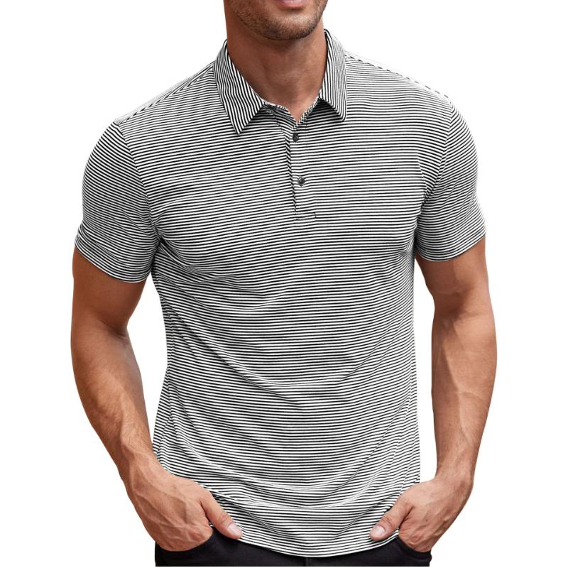 Men's Casual Retro Stretch Striped Polo Shirt