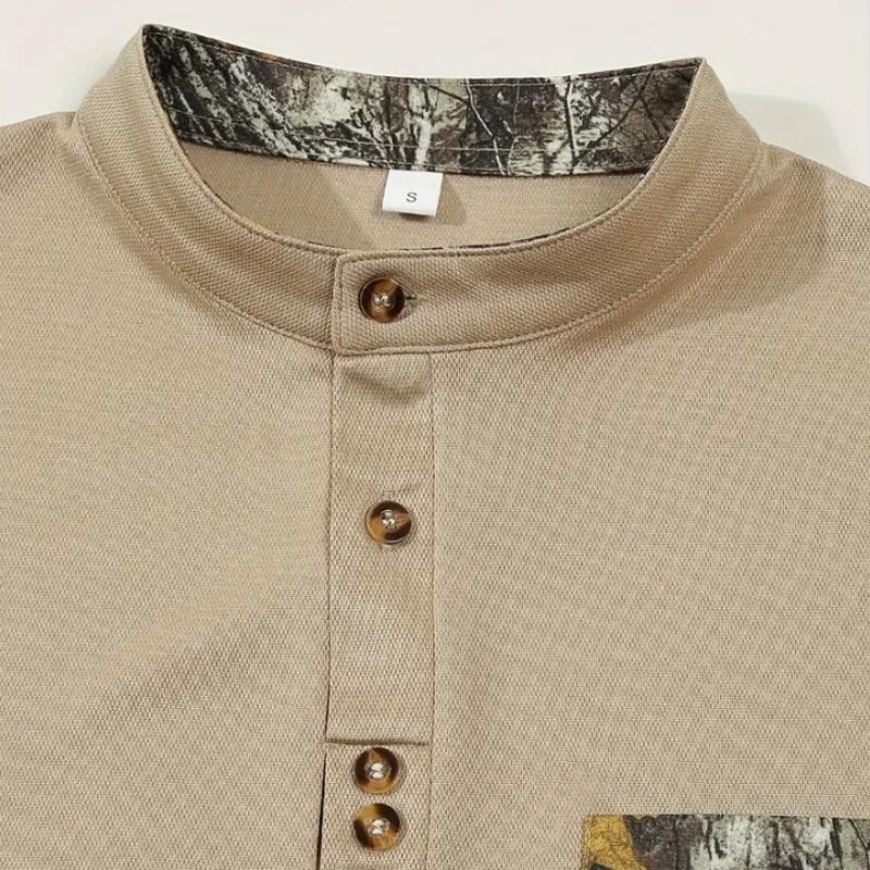 Men's Camouflage Stitching Stand Collar Short Sleeve Polo Shirt